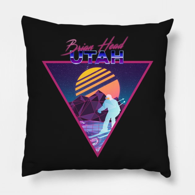 Retro Vaporwave Ski Mountain | Brian Head Utah | Shirts, Stickers, and More! Pillow by KlehmInTime