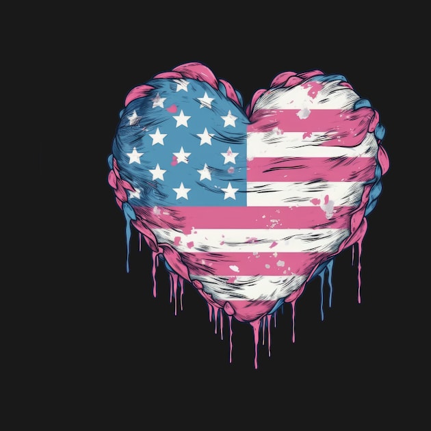 American Pride Tee - Trans Flag Colored Stars and Stripes Heart - Pink White and Blue - LGBTQIA - LGBTQ by JensenArtCo