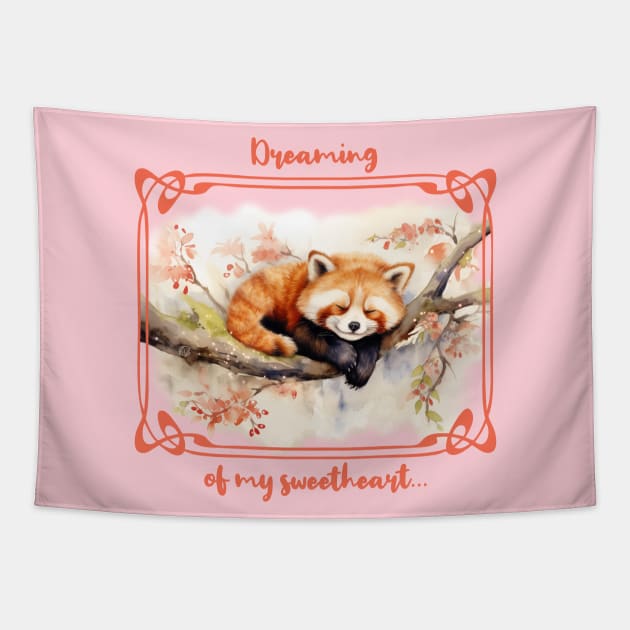 Sleeping red panda Tapestry by Violet77 Studio