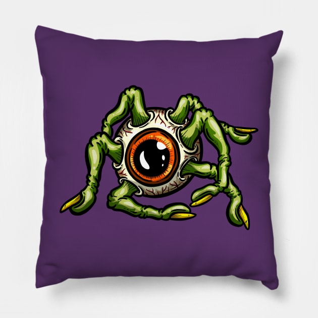 Eyeball Spider Fingers Weird Art Tattoo Cartoon Style Eye Green Pillow by Squeeb Creative