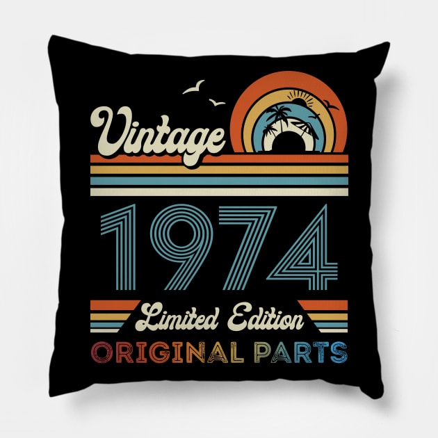 Vintage 1974 50th Birthday Gift For Men Women From Son Daughter Pillow by Davito Pinebu 