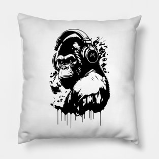 gorilla with headphones Pillow