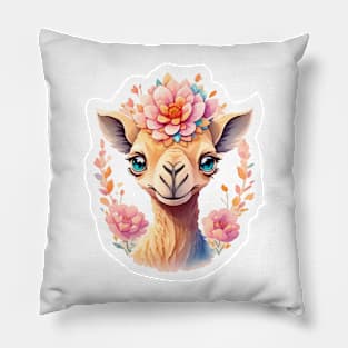 Camel Watercolor Flower Pillow