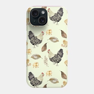 Chickens and Leaves Brown, Yellow, and Off-White Phone Case