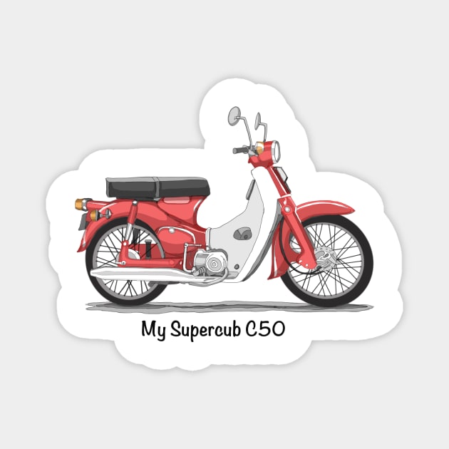 Drawing of Retro Motorcycle Honda Cub C50 Magnet by Roza@Artpage