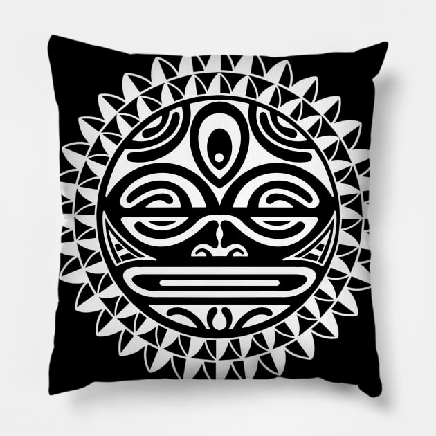 Polynesian sun with face Pillow by Tikitattoo