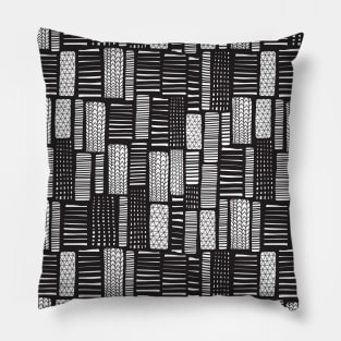 Abstract Doodle Blocks Black and White Pillow