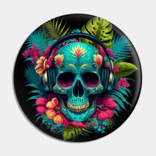 Colorful Floral Skull head design #6 Pin