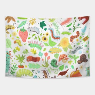 Cute Caterpillars with Fruits n' Flowers for Kids Tapestry