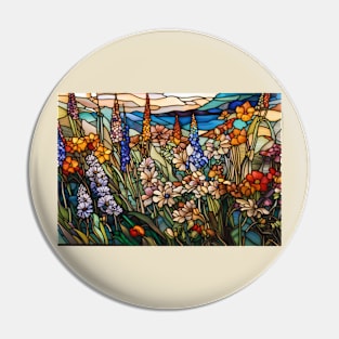 Stained Glass Colorful Wildflowers Pin