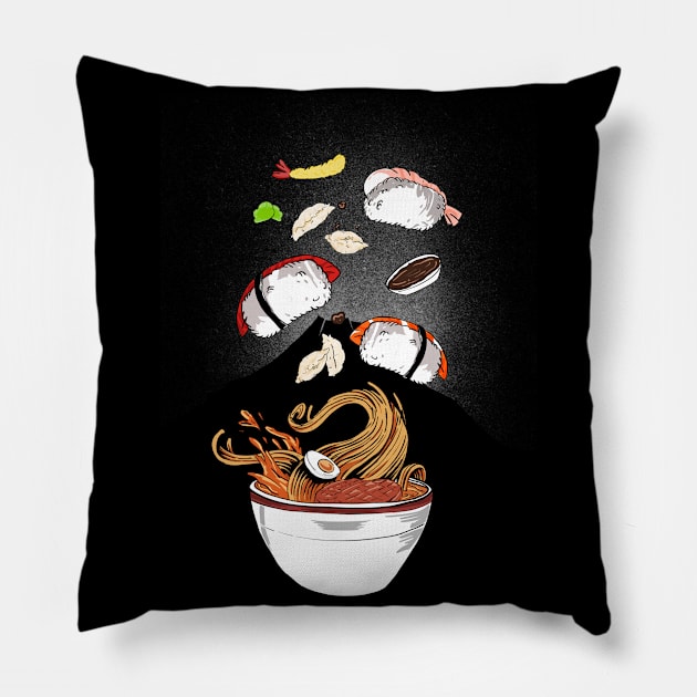 Sushi - all you can eat mountain - black version Pillow by Uwaki