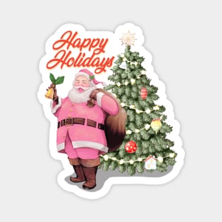 Retro Vintage Pink Santa Claus | Happy Holidays Magnet