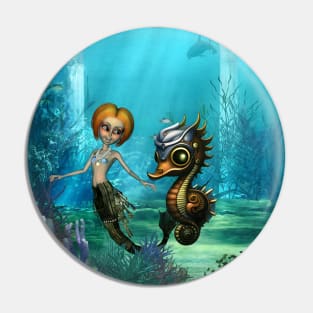 The friendship of the steampunk  mermaid and the seahorse. Pin