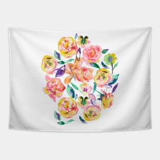 Watercolor Floral Roses Tapestry