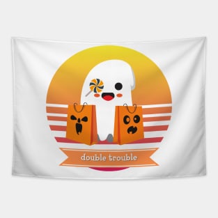 Halloween Cute Ghost Double Trouble Trick or Treat Candy Bags Tapestry