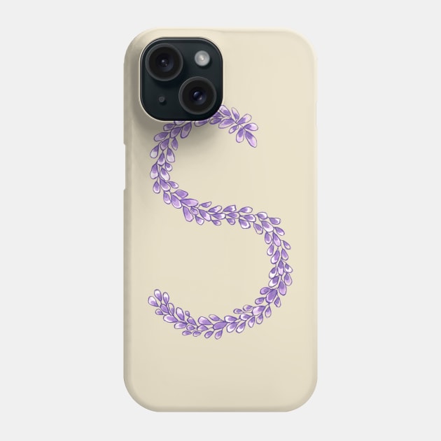 Lavender Letter S Hand Drawn in Watercolor and Ink Phone Case by EndlessDoodles