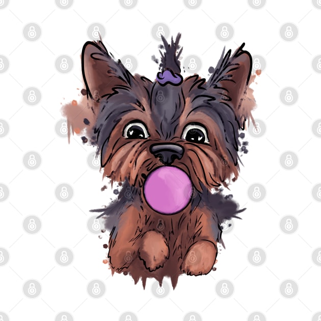 Cute, yorkie - puppy with bubble gum by Antiope