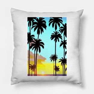 Summer Sunset Palm Trees Beach Ocean Artistic Paradise Pillow