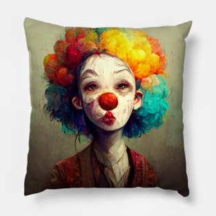 Colorful clown face with big hair. Pillow