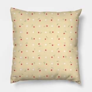 Sweet cherries and polka dots in yellow Pillow