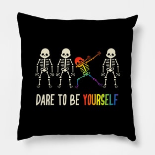 Skeleton Dare To Be Yourself Shirt Cute Lgbt Pride Gift Pillow