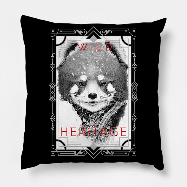 Red Panda Animal Wild Nature Illustration Line Epic Illustration Line Art Pillow by Cubebox