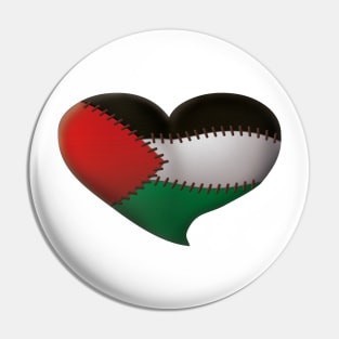 Palestinian heart with stitching joining the colors of the flag. Pin