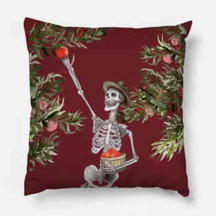 Apple Picker Skeleton Pillow