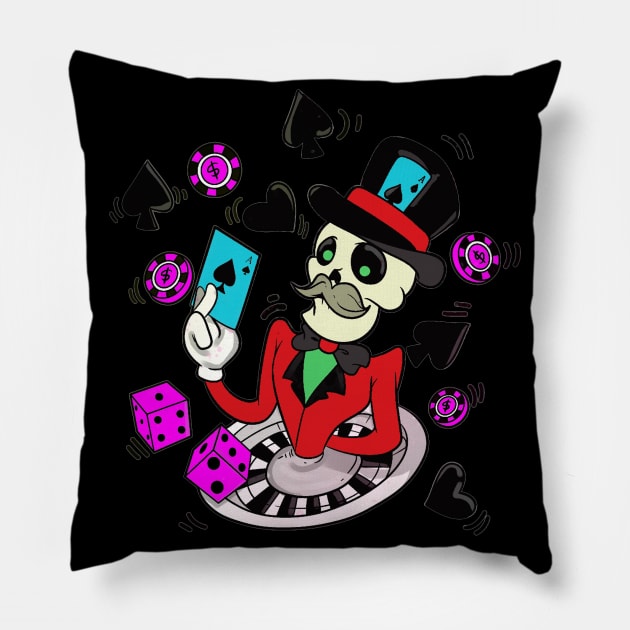 Skeleton Poker Blackjack Skull Pillow by Trendy Black Sheep