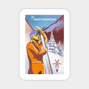 Retro Ski Poster Ski the Rocky Mountains Magnet