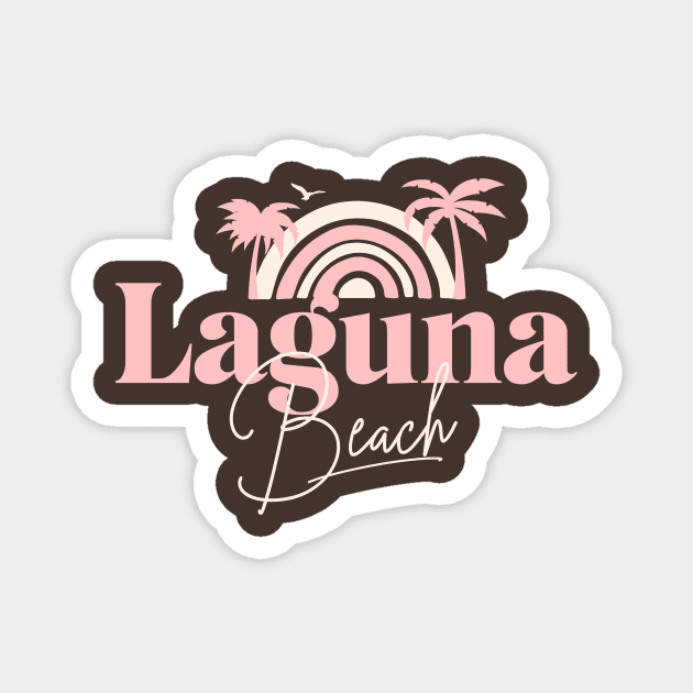 Laguna Beach Vintage Half Sunset Tee with Pink Palm Trees and Script Font Magnet by Christmas Clatter