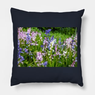 Bluebells, Pink, White And Blue Pillow