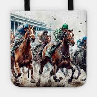 Artistic illustration of horses and jockeys in a horse race Tote
