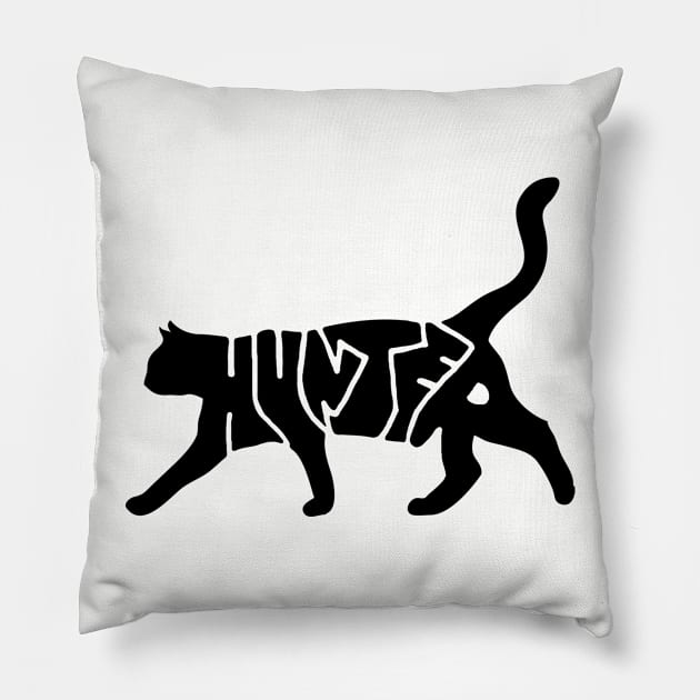 Black Cat - Hunter Typography Pillow by SPAZE