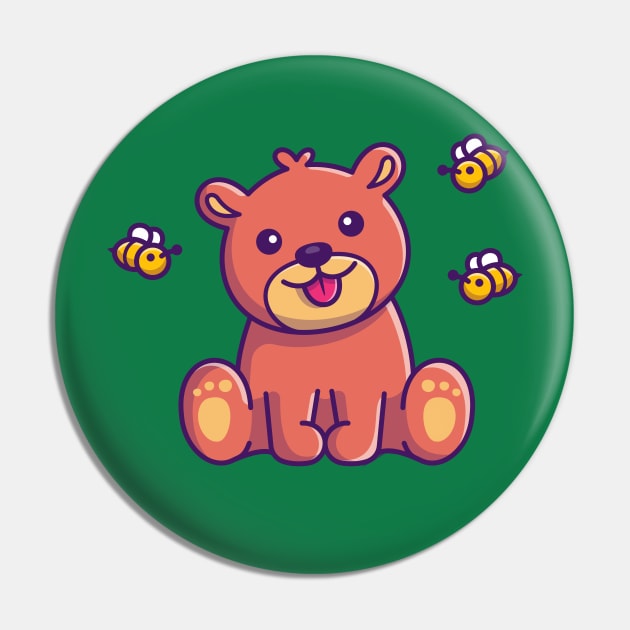 Cute Honey Bear With Bee Cartoon Pin by Catalyst Labs