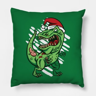 Zombie Santa T-Rex Dinosaur Cartoon Pillow