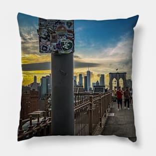 Brooklyn Bridge Sunset Manhattan Skyline NYC Stickers Pillow