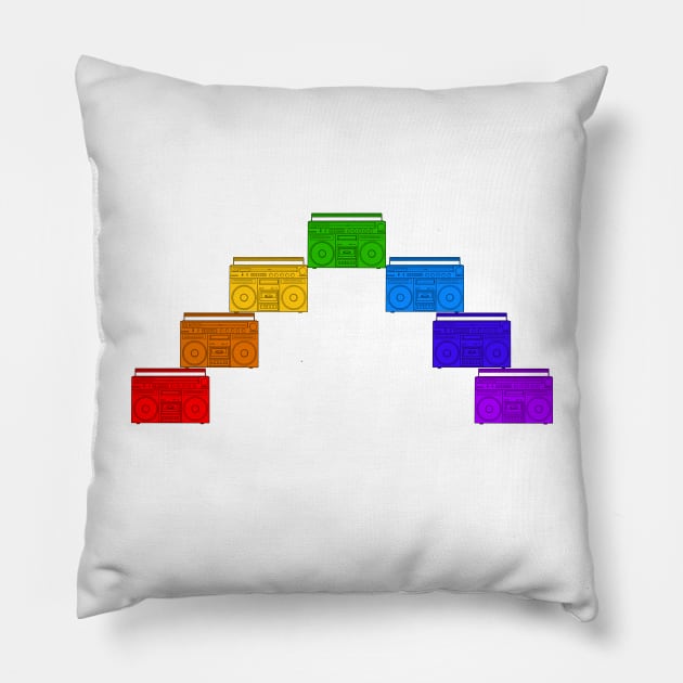 1980s Rad Rainbow of Boomboxes Pillow by Art by Deborah Camp