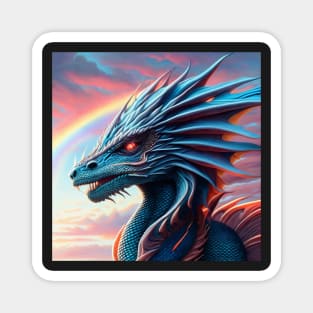Blue Scaled Dragon at Sunrise Rainbow Magnet
