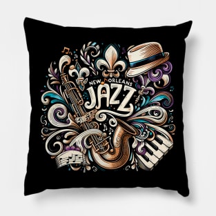 New Orleans Jazz | Vibrant NOLA Jazz-Fest Collage Pillow