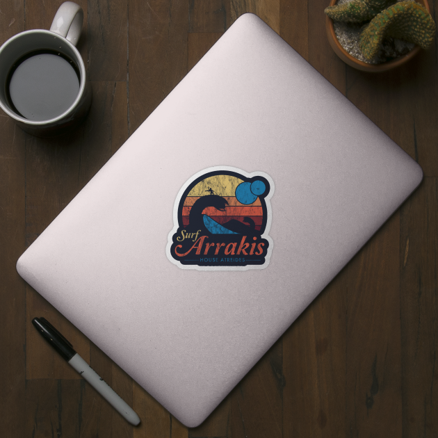 Visit Arrakis Vintage Surf Sticker - Dune Sci Fi Vinyl Decal 5 Inch Waterproof Laptop Car Sticker