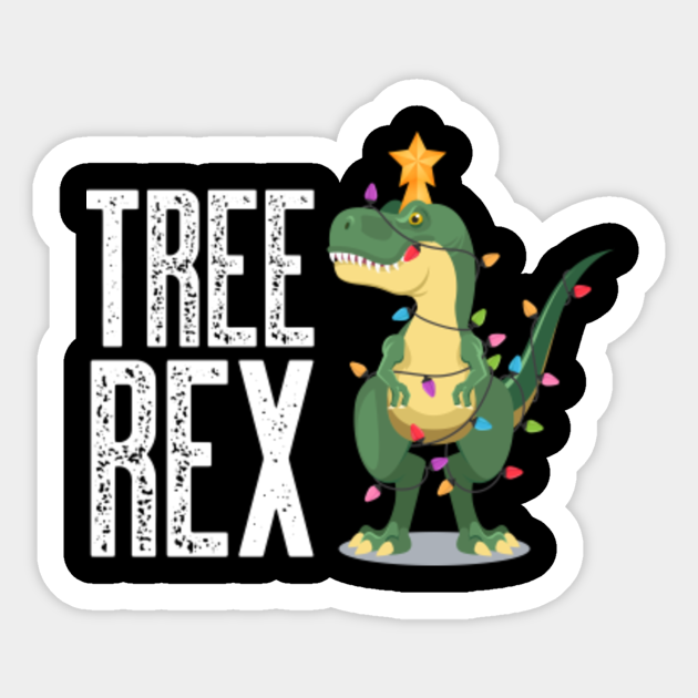 Christmas Tree Rex Dinosaur Christmas Lights T Rex Pun Joke Christmas Tree Rex Dinosaur Costume Sticker Teepublic
