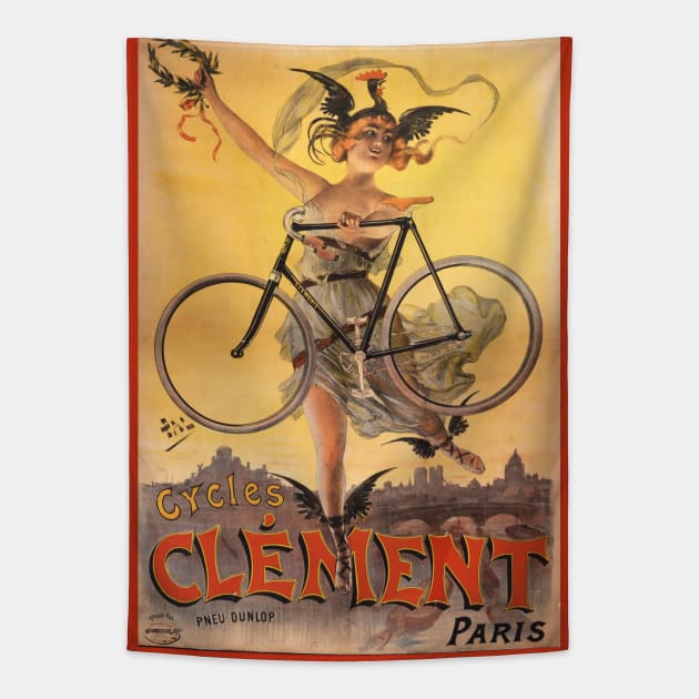 An advertisement for Clement bicyles in Paris Tapestry by mike11209