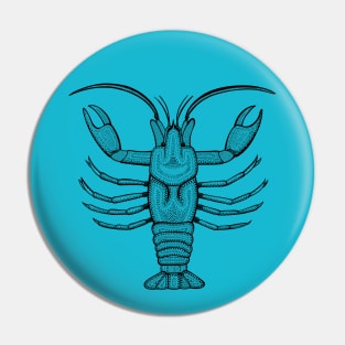 Crayfish or Crawdad Ink Art - cool animal design - on blue Pin