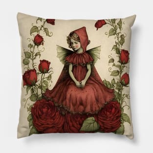 Rose Fairy Sitting in a Bower of Blooms Pillow