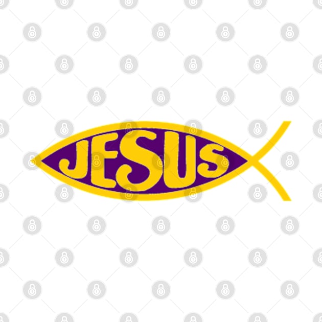 JESUS FISH ICHTHYS PURPLE AND GOLD CHRIST CHRISTIAN by colormecolorado