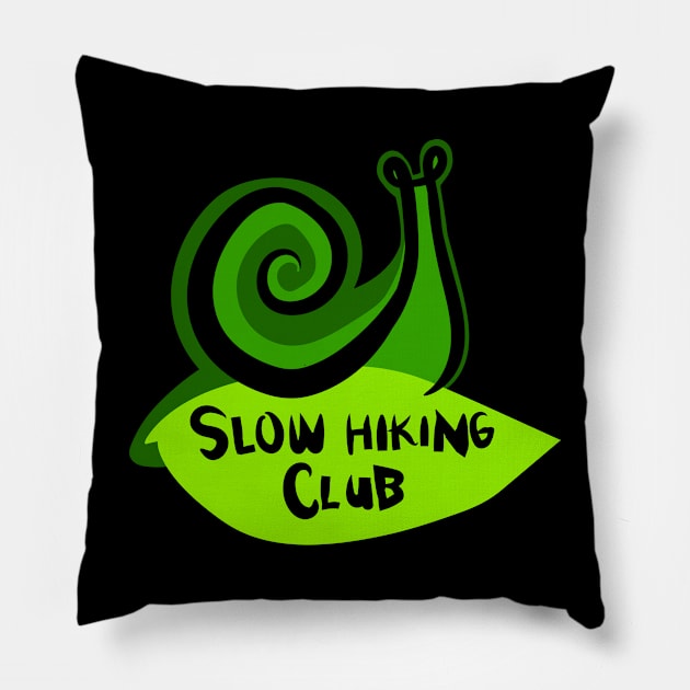 Green Snail on a Leaf "Slow Hiking Club" Pillow by Boreal-Witch