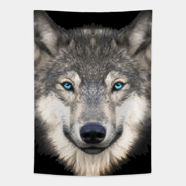 Realistic Furry Wolf Face Tapestry by Jitterfly