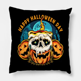 halloween pumpkin with skull Pillow