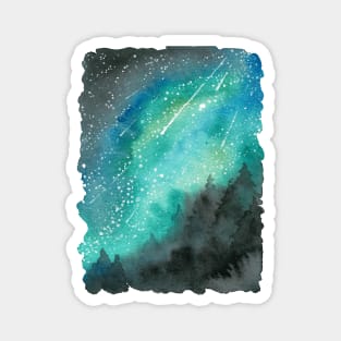 Milky Way Over Forest Watercolor Landscape Magnet